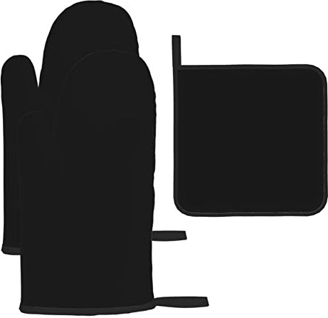 Set di 3 guanti e presine antiscottatura neri in tinta unita per cucina, cottura e grigliata, regalo di Natale per la festa della mamma