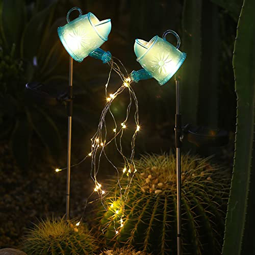 Luces solares para exteriores, impermeables, luces solares para regadera, decoración de jardín, 2 piezas de luz de arte LED, cascada solar, regadera, farol colgante con luces de cadena para