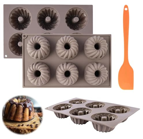 INQUIRLLY Moule à Kouglof en Silicone, 3 Pièce Mini Moule à Kougelhopf Silicone, Moule Gâteau Gugelhupf Mini Beignets Moule avec Revêtement Antiadhésif pour Muffins Jello Gélatine Gâteau