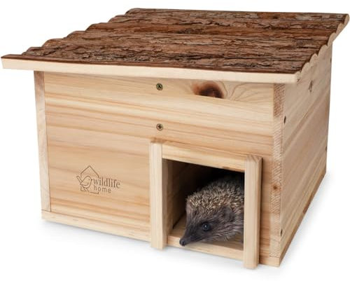 wildlife home Igelhaus Winterfest aus Holz mit Boden & wetterfestem Rindendach I Igelfutterhaus I Katzensicher Igel Winterquartier für den Garten