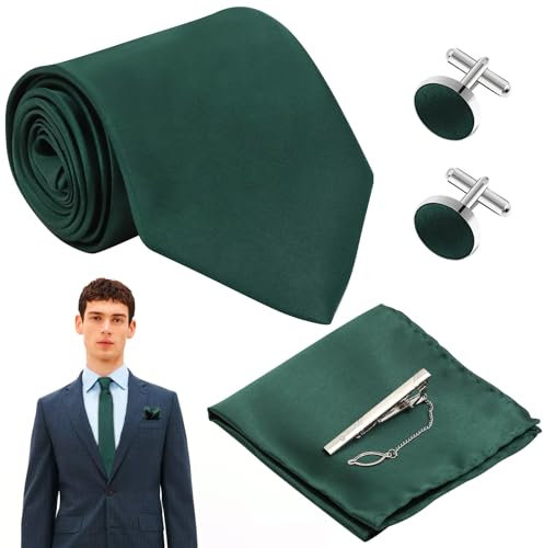 VEGCOO Corbata Moderna para Hombre de Color Sólido - Conjunto de Corbata Formal para Negocios y Bodas (Verde Oscuro)
