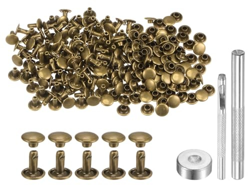 sourcing map Set di 200 rivetti per pelle, 8 x 8 mm, in metallo, a doppio tappo, bottoni a pressione con 3 strumenti di regolazione, rivetti per artigianato in pelle, decorazione fai da te