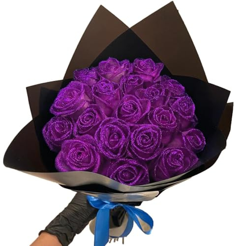 RePaLy Glitter Rose, DIY Fake Rose Bouquet Gifts for Valentine's Day (Purple, 50pcs)