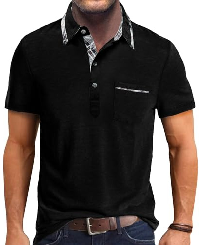 Comilaka Herren Poloshirt Kurzarm Kontrast Freizeit Polo mit Tasche S-4XL | Getäfelt Polohemd,Klassisches,Golf,Knopfleiste,T-Shirts,Sports,Sommer,Regular Fit