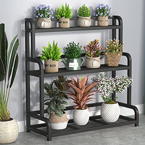 ASHILD Gartenleiter-Pflanzenregale, 3-stufiger Pflanzenständer, für drinnen und draußen, Metall, Eisen, Blumentopfhalter, freistehend, Eckregal für Pflanzenaufbewahrung, Präsentationsregal, Schwarz