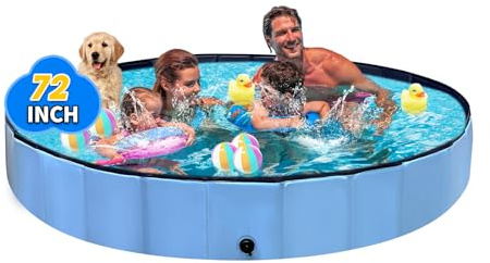 Thecvia Foldable Dog & Kids Pool, 72 Blue Plastic Bathing Tub, Collapsible Swimming Pool for Toddlers 1-3