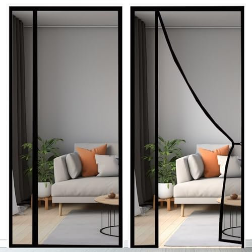 Mosquito Net Roof Window 125x215cm Door Curtain Mosquito Net Automatic Closing Mosquito Net Easy to Install for Patio Door Corridors, Black