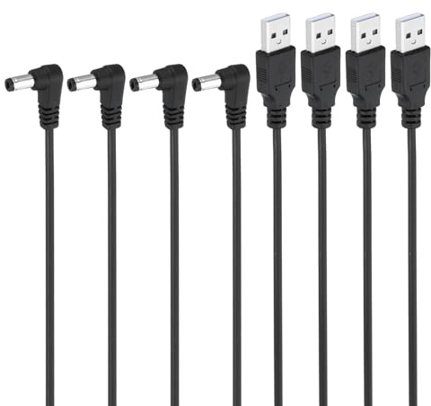 PATIKIL 3Ft USB 2.0 A Type to DC 5.5x2.5mm 90 Degree Angle Barrel Jack Power Cable, 4pcs Wire Adapter Connector Charging Cord for Fans Speaker Lamp, Black