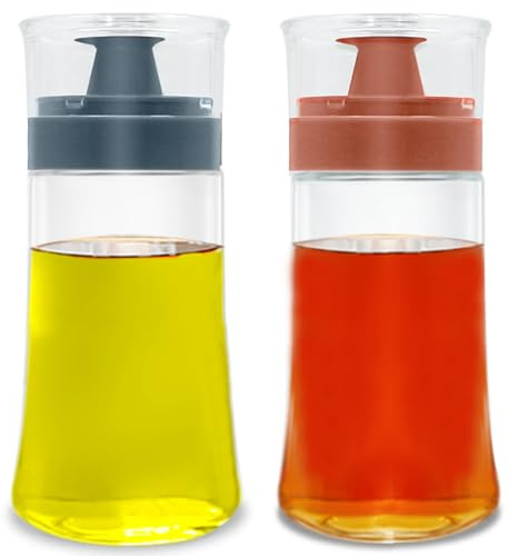 Botella dispensadora de aceite a prueba de fugas con vertedor, paquete de 2 unidades de 180 ml, vinagre de vidrio de aceite de oliva y vinagre, bien sellada para acampar al aire libre, picnic, cocina