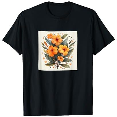 Oleander Flowers And Hearts Boho Style Graphic T-Shirt