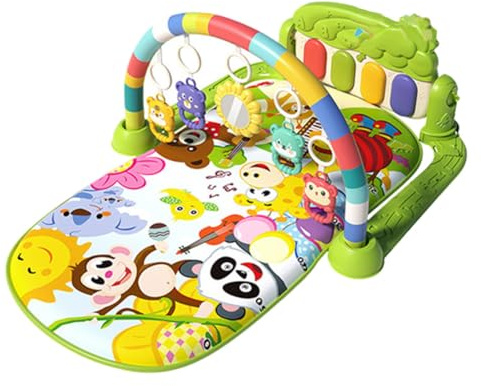 iSpchen Spieldecke Piano-Gym Spieldecke Spielmatte mit Spielbogen Krabbeldecke mit Musik abnehmbarem Babyspielzeug, Bauchzeit Activity Decke für Baby & Kleinkinder 0-24 Monate,Grün#01