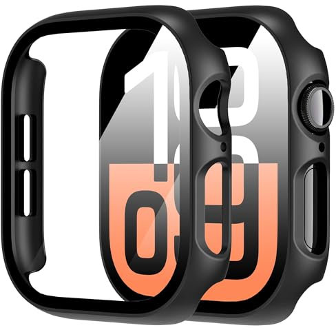 Diruite 2-Stück Hülle für Apple Watch Series 11/10 42mm Hartglas Schutzhülle,Hard PC Ultradünne Glas Schutz Case Rundum Displayschutz,Schwarz,42mm
