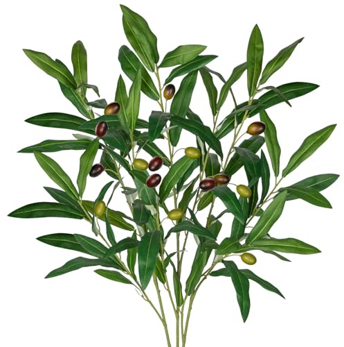 Oairse Set di 3 piante artificiali, rami d'ulivo, decorazione per piante artificiali, rami d'ulivo, con 2 teste di ramo, per composizioni floreali, vasi, bouquet, ghirlande, decorazioni da tavola
