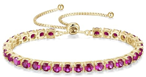 FANCIME 14K Vergoldet Armbnad Damen Tennis Armband mit Geburtsstein, 925 Sterling Silber Verstellbares Glitzer Tennis Armband Schmuck Geschenke für Damen Frauen Freundin Ehefrau Mutter