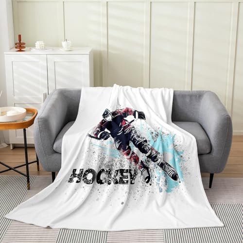 Feelyou Ice Hockey Blanket 40x50 Ice Sports Games Plush Throw Blanket for Kids Boys Girls Decor Sports Game Flannel Fleece Blanket Puck Hockey Winter Sports