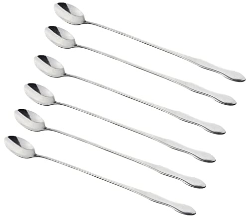 Pieces 26 cm Long Iced Tea Spoon, Coffee Spoon, Stainless Steel Mixing Spoon, Dining Table, Set of 4, Round (Silver, One Size)