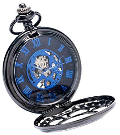 TINEASUR Retro Mechanische Skelett Taschenuhr mit Kette aus Legierung und Kunststoffglas Tragbar und Stabile Konstruktion für Täglichen Gebrauch oder Cosplay