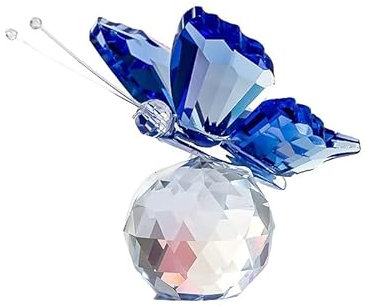 GuangChengTong Kristall fliegender Schmetterling mit Kugelsockel Figur Kunst Glas Sammlung Ornament Kunst Statue Tier Briefbeschwerer Ornament Glas Deko für Zuhause Geschenke (Blau)