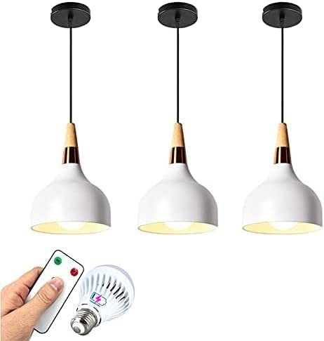 Moderno juego de 3 lámparas colgantes alimentadas por batería con control remoto, bombillas recargables, multifuncionales, inalámbricas, para accesorios de iluminación inalámbricos de cocina