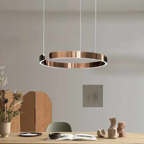 A.1.Coo Pendelleuchte LED Hängelampe Esstischlampe Modern Dimmbar Hängelampe Metall Ring Hängeleuchten Höhenverstellbar Kronleuchter Esszimmer küchen wohnzimmer Beleuchtung Deckenleuchten(Rose gol