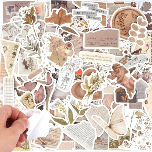120 Stück Vintage Sticker, Vintage Aufkleber, Wasserfeste Aesthetic Sticker | Laptop Stickers für Journaling Wasserflaschen DIY Basteln Mädchen Erwachsene