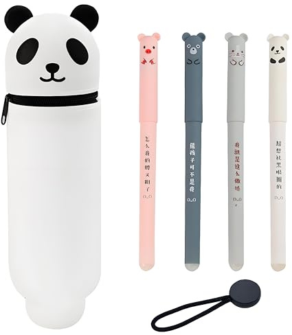 VEGCOO Niedlicher Panda Stiftehalter Ausziehbarer Basis Federmäppchen mit 4 Kugelschreiber Federmäppchen Schreibset Niedliches Panda Design Schreibwaren Geschenk für Schüler, Schulbedarf