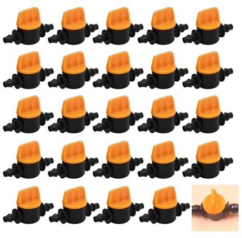 24 Pcs Drip Irrigation Shut-Off Valves, Mini Water Flow Control Valve, Micro Irrigation Plastic Pipe Tap Shut Off Irrigation for Garden Lawn Agriculture Watering Systems