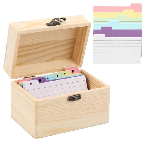 mumisuto Index Card Holder 3x5,Index Card Organiser Case with 150 Lined Index Cards,Wood Recipe Box Card File Storage Box,Flashcard Notecard Holders for Flash Cards Business Cards School Office