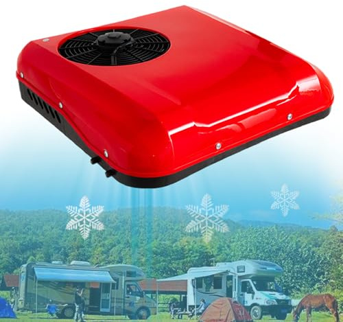 Air Conditioner, Caravan Air Conditioner with Controler, Function with Cooling Function for Minivans, Vans, Motorhomes, Trucks, Agricultural Vehicles, Excavators,Red-24V