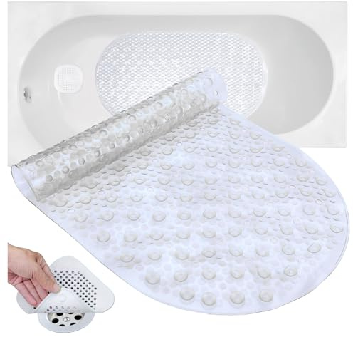 Non Slip Bath Mat 68x38.5cm with Drain Hair Catcher for Bathroom