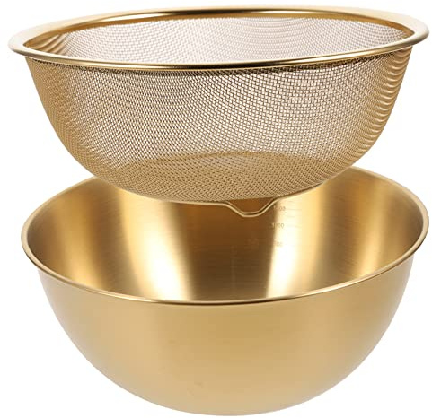 WEKADRIN Stainless Steel Colander Basket Gold Mesh Strainer for Vegetables Fruit Rice Washing and Draining Kitchen Basin Multi Use Household Food Strainers