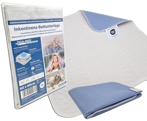 TIGA-MED Waschbare Inkontinenzunterlage, 3 Größen verfügbar (60x60cm, 70x100cm, 75x95cm), Saugfähigkeit 2,5L/m², 500x waschbar, doppelte Naht, atmungsaktiv (1, 60 x 60cm)