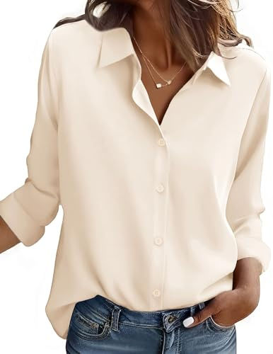Zeagoo Button Down Shirts for Women Wrinkle Free Long Sleeve Shirt Collared Solid Work Business Casual Tops Beige XL