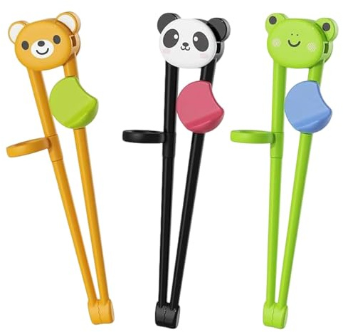 3 Pairs of Kids Training Chopsticks with Adorable Animal Toppers for Easy Learning and Fine Motor Skill Development