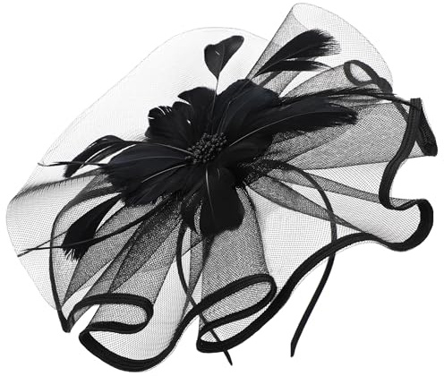 Fascinator Damen Kopfbinde Karneval Fasching Haarreif Schwarze Tea Party Kopfbeschmückung 1920er 50er Eleganter Victoria Feder Blumen Hüte Netz Hut Mardi Gras Cocktail Kostüm für Frauen Halloween