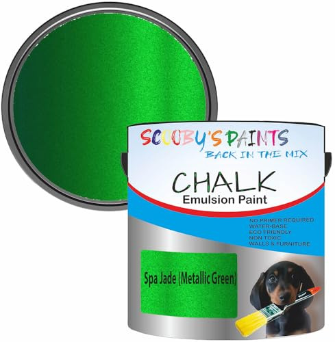 Scooby's Paints Chalk Emulsion Paint, Water-Based, No Primer Required, 250ml, For Walls and Furniture (Spa Jade (Metallic Green))
