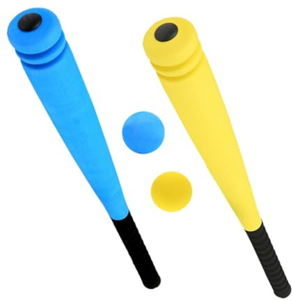 SUPVOX Juego de Béisbol para Niños Pequeños 54 Cm Bate de Espuma Eva Ranuras Azul y Amarillo, Bate Blando Portátil para Entrenamiento al Aire Libre 2 Balones para Preescolar