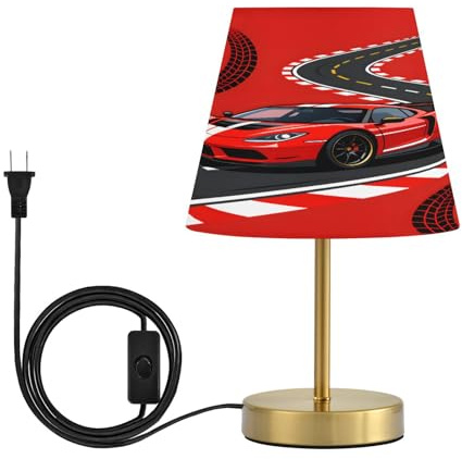 JULYTO Table Lamp Red Race Car Track Desk Lamp with Fabric Shade Tablelamp for Bedroom, Living Room, Night Light, Outdoor (Bulb Included),7.9x12.6in
