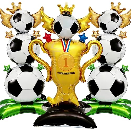 AUNGKWANG 3 Pezzi Palloncino a Forma di Pallone da Calcio in Alluminio, mit Grande Pallone da Calcio and Palloncino Trofeo Grande, Decorazione a Palloncinos XXL a Tema-Calcio