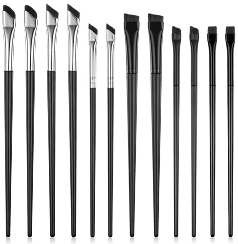 JJUNW 12Pcs Eyeliner Brush, Angled Eyeliner Brushes, Thin Makeup Brushes Brow Flat Tint Brush, Concealer Brushs Precision Application Blending for Women Beauty Cosmetic Tool