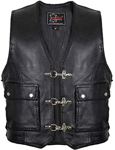 MDM Chaleco de piel para hombre, interior y exterior, de piel auténtica, con cordones laterales, color negro (talla L)