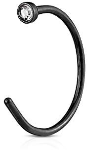 Paula & Fritz® Nasenklammer aus Edelstahl schwarz [Dicke: 0.8mm; Länge: 10mm] mit eingefasstem Zirkonia