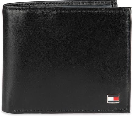 Tommy Hilfiger mens Slim Leather Passcase Wallet With Removable ID Window Oxford Black