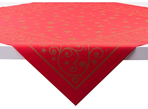 Sovie HORECA Tischdecke Liam in Rot aus Linclass-Airlaid, 80 x 80 cm, 20 Stück, weihnachtliches Design mit goldfarbenen Sternen und Ornamenten, Festliche Tischdekoration