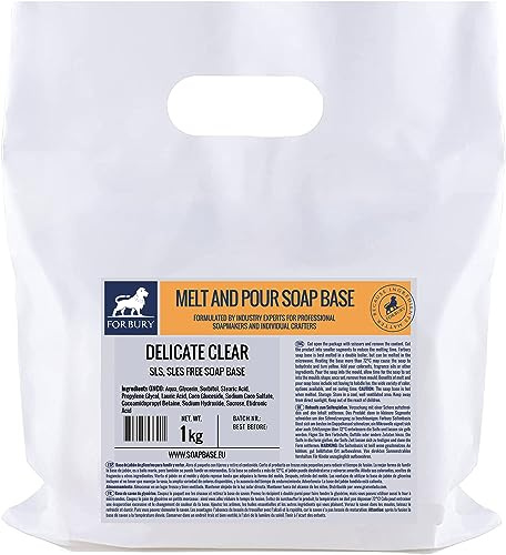 1Kg Base Jabón de glicerina transparente, Delicado,sin SLS, SLES, Delicate Clear, Forbury Direct Soap Base