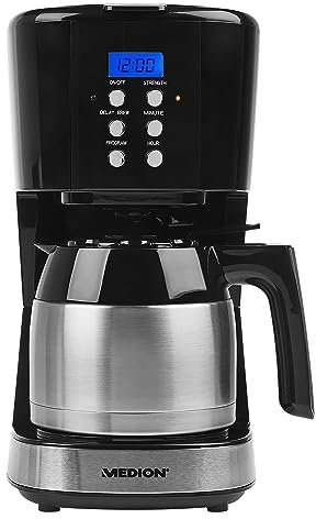 MEDION MD 18088 Kaffeemaschine mit Thermokanne (900 Watt, 1 Liter Fassungsvermögen, 8 Tassen, Timer-Funktion, Tropf-Stopp) schwarz