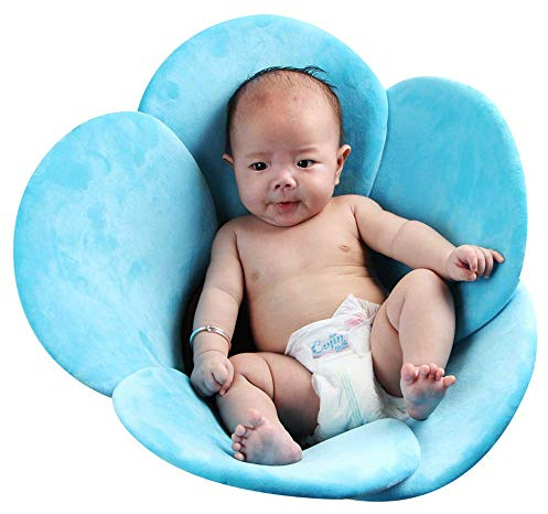 Cojín de baño para bebés, almohadilla de bañera plegable con forma de pétalo de flores Secado rápido Alfombrilla de baño antideslizante Inserto Alfombrilla para asiento de bañera para bebés (blue)