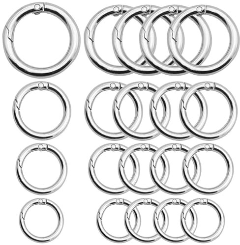 20 Porte-clés Ronds en Acier Inoxydable avec Fermeture à Ressort