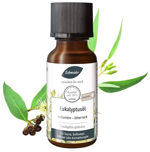 Saunabedarf Schneider Ätherisches Öl - Eukalyptus - natürlicher Raumduft, Beruhigend & Belebend - Massage, Sauna & Diffuser, 20ml