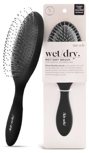 Kitsch Detangler Hair Brush for Wet and Dry Hair, Curly or Straight Hair, Detangling Brush with Flexible Hairbrush Bristles, Hair brushes for Women & Men, Adults & Kids, for Shower & Travel - Black